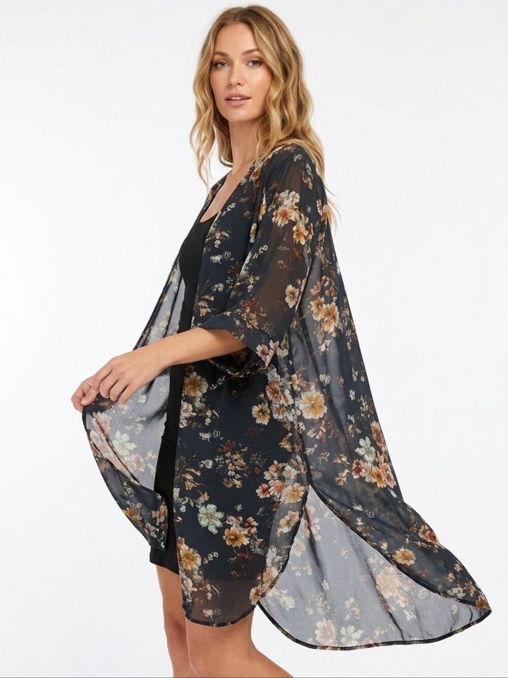 Olrain Sheer Floral Kimono
